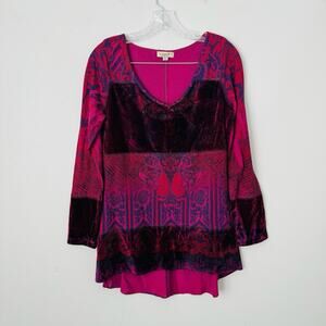 One World V Neck Boho Long Sleeve Blouse Women’s Size M
